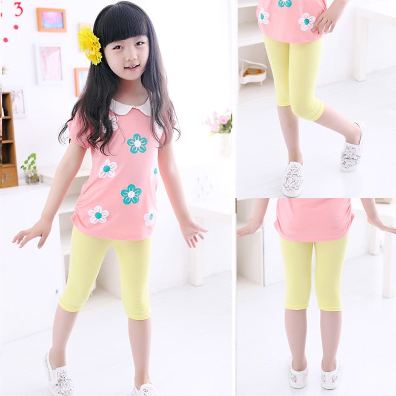 Girls Knee Length Kid Fifth Pants Candy Color