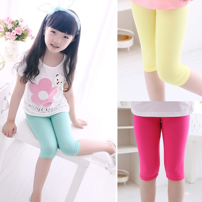 Girls Knee Length Kid Fifth Pants Candy Color