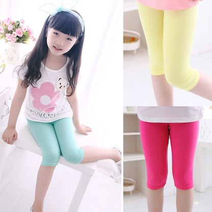 Girls Knee Length Kid Fifth Pants Candy Color