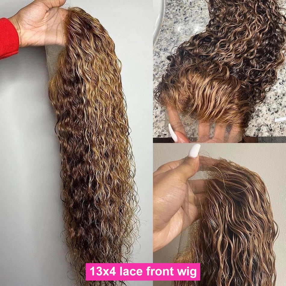 Highlight Ombre 13x6 Lace Frontal Wig Curly Human Hair Wigs 4/27 Colored 4x4 Deep Wave Lace Closure Wigs For Women