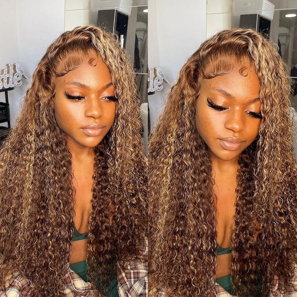 Highlight Ombre 13x6 Lace Frontal Wig Curly Human Hair Wigs 4/27 Colored 4x4 Deep Wave Lace Closure Wigs For Women