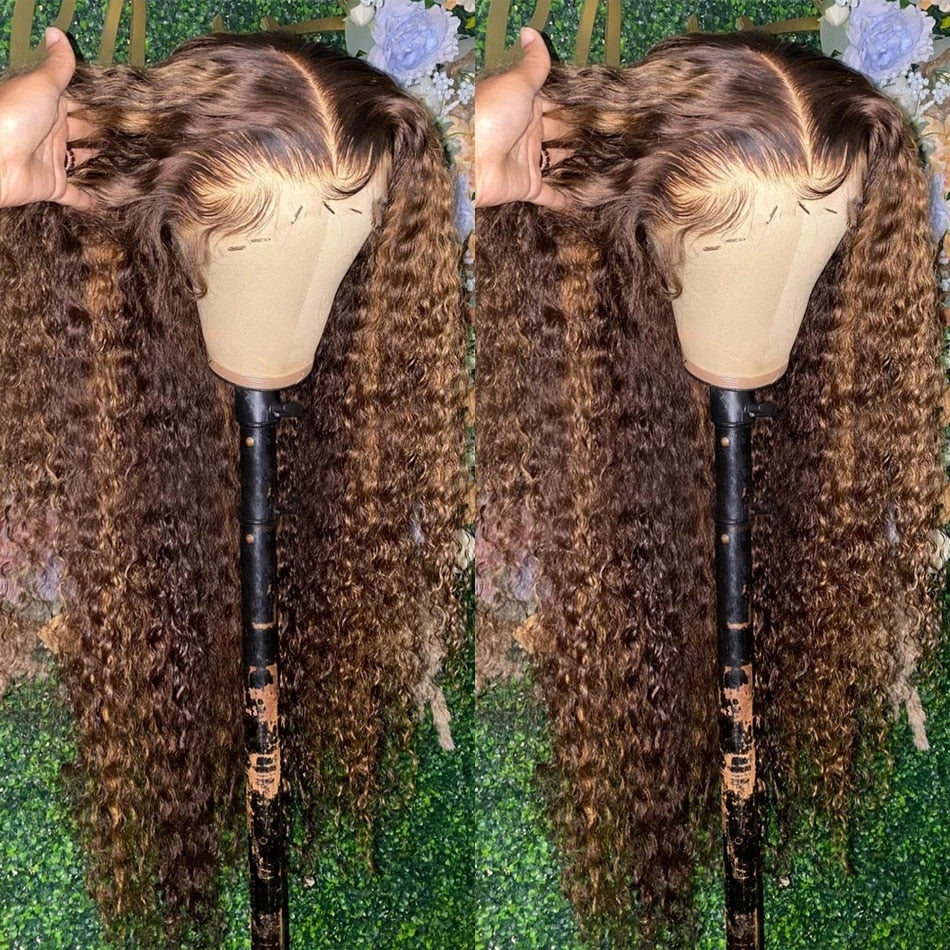 Highlight Ombre 13x6 Lace Frontal Wig Curly Human Hair Wigs 4/27 Colored 4x4 Deep Wave Lace Closure Wigs For Women