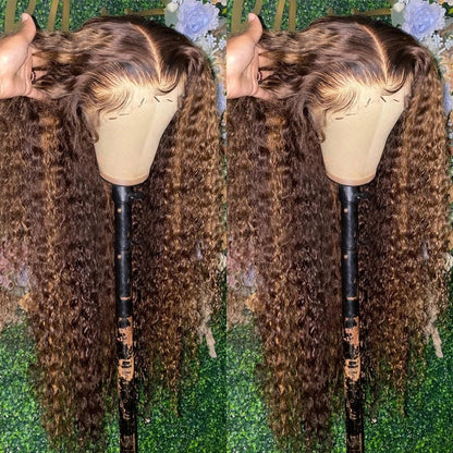 Highlight Ombre 13x6 Lace Frontal Wig Curly Human Hair Wigs 4/27 Colored 4x4 Deep Wave Lace Closure Wigs For Women