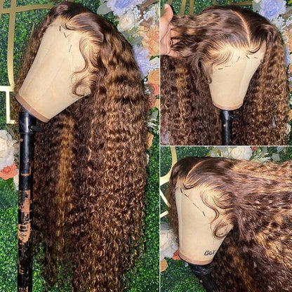 Highlight Ombre 13x6 Lace Frontal Wig Curly Human Hair Wigs 4/27 Colored 4x4 Deep Wave Lace Closure Wigs For Women