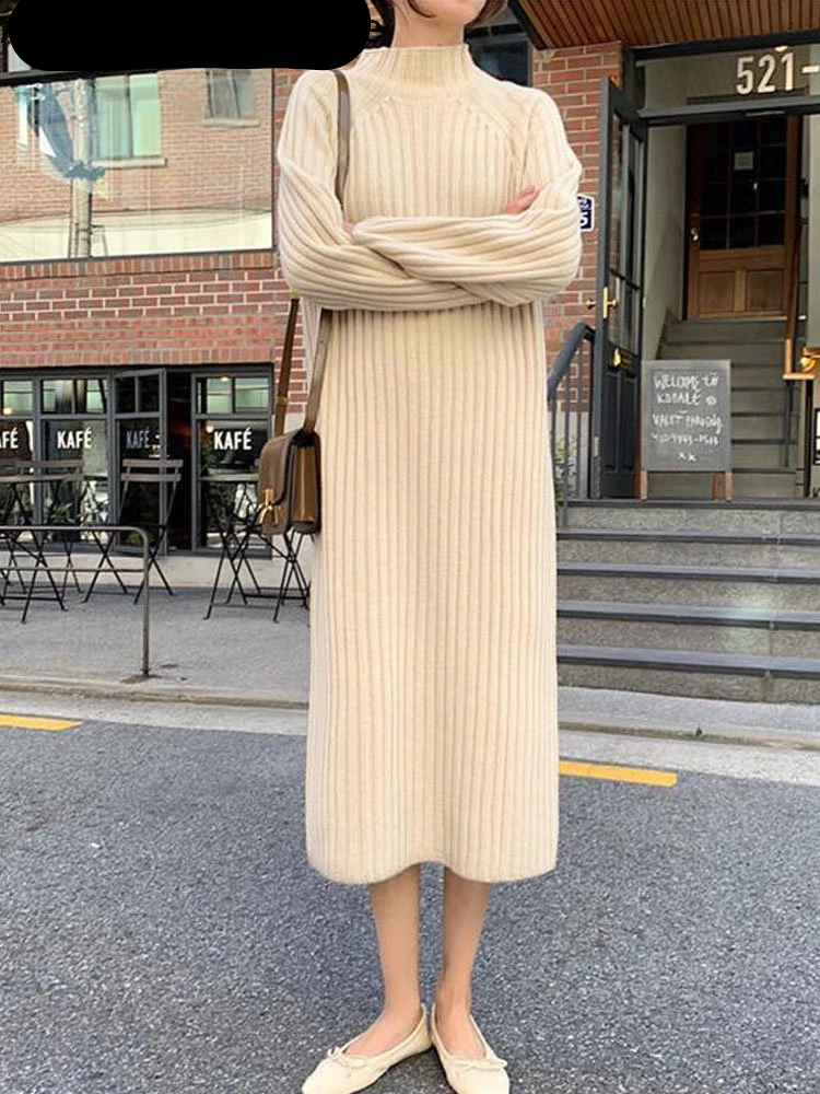 French Vintage Long Knitted Dress for Women