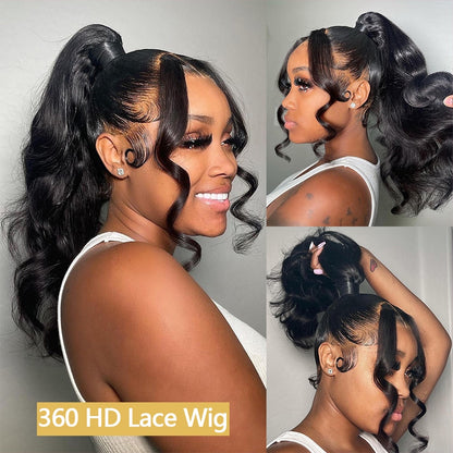 Human Hair Wigs For Black Women Brazilian Hair Pre Plucked Wet And Wavy Body Wave Lace Front Wig