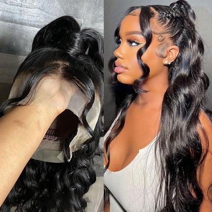 Human Hair Wigs For Black Women Brazilian Hair Pre Plucked Wet And Wavy Body Wave Lace Front Wig