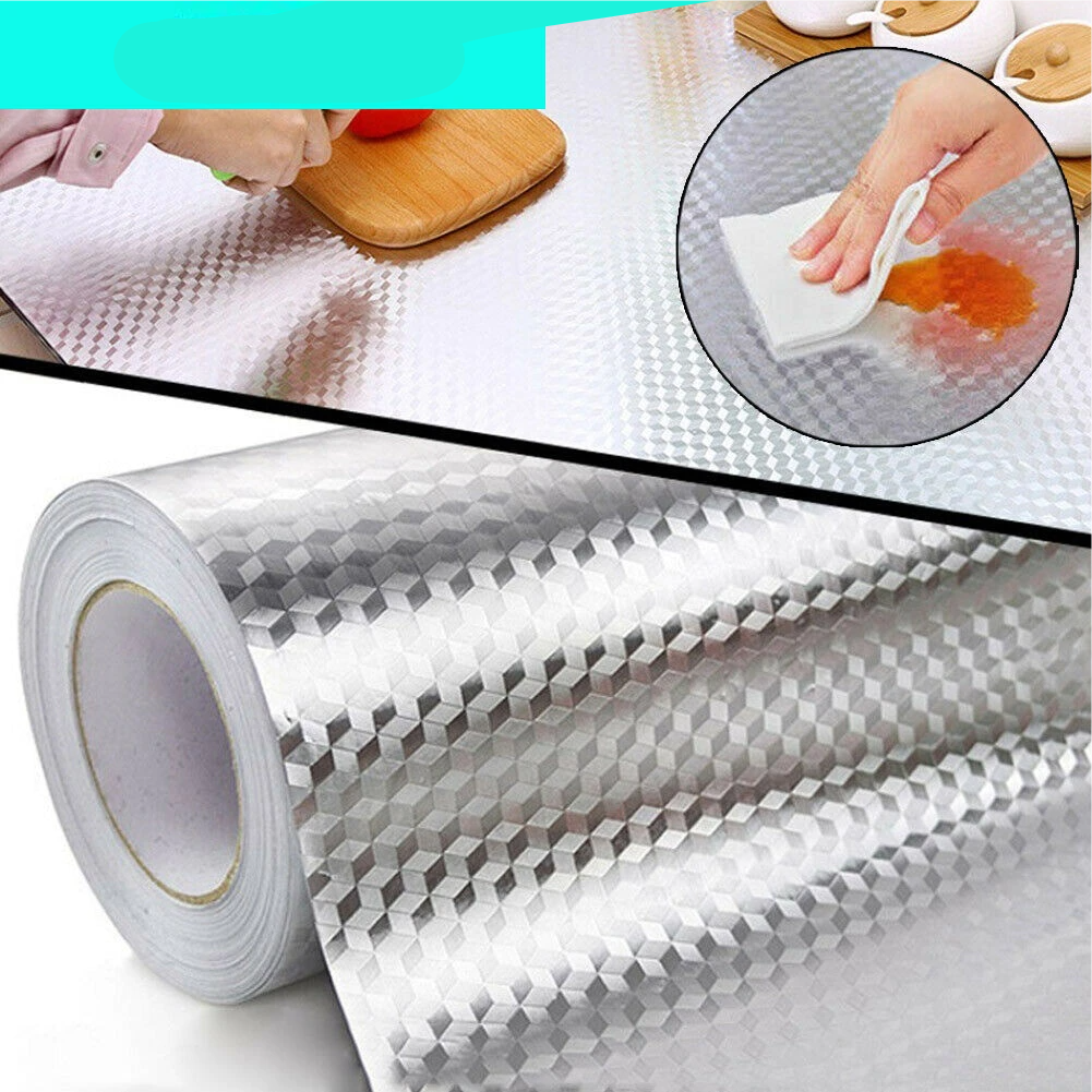 Kitchen Oil-proof Waterproof Stickers Aluminum Foil Kitchen Stove Cabinet Self Adhesive Wall Sticker