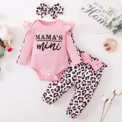 Ruffles Romper Top Bow Leopard Pants New Born Sets