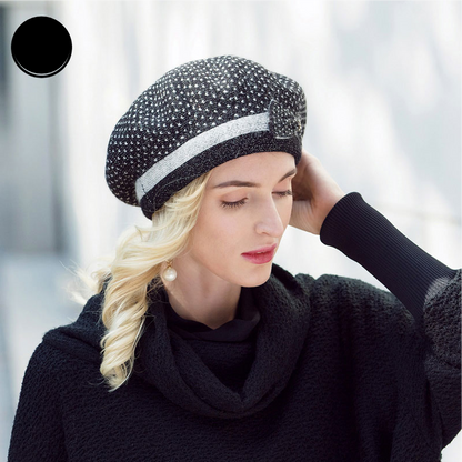 French Beret Hat For Women Warm Wool Hats Winter Beanie Caps Vintage Bowknot Black Beret Hats