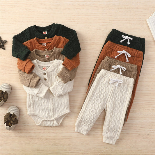 Knitted Warm 2pcs Suit Toddler Girl Boy Long Sleeve Romper