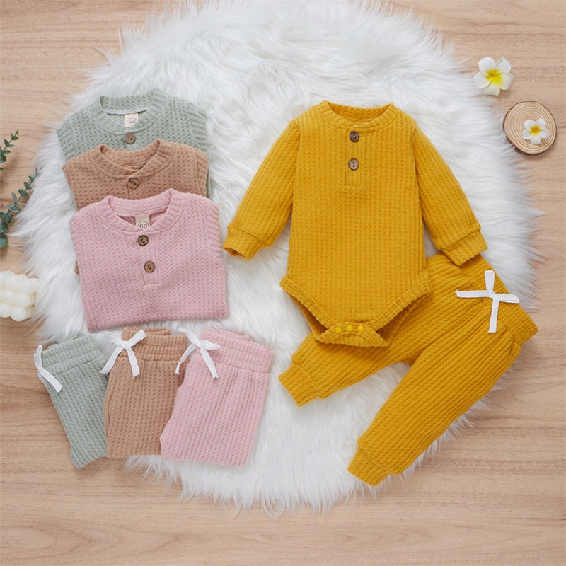 Knitted Warm 2pcs Suit Toddler Girl Boy Long Sleeve Romper