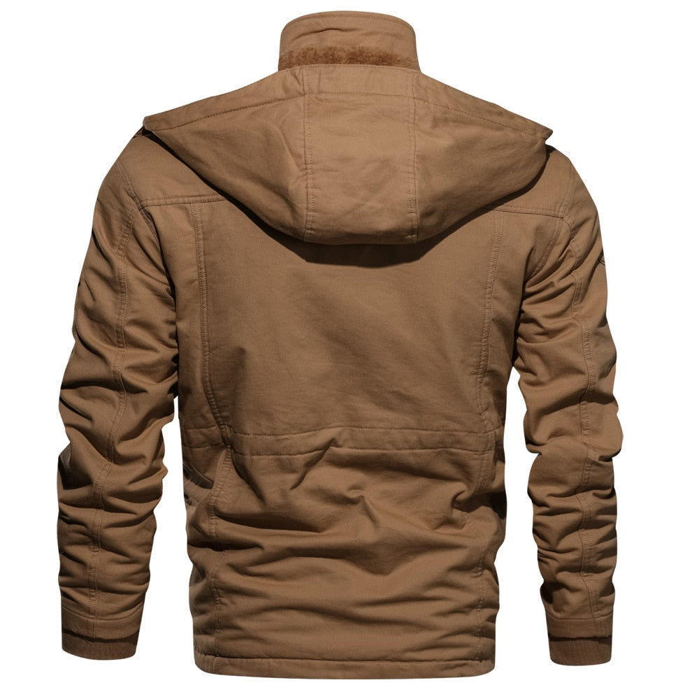 Casual Jacket Men Cotton Pilot Military Cargo Jacket Thermal Hooded