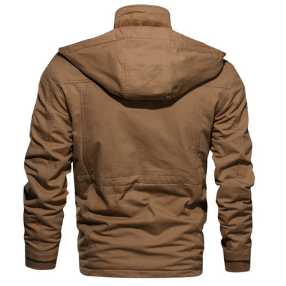 Casual Jacket Men Cotton Pilot Military Cargo Jacket Thermal Hooded