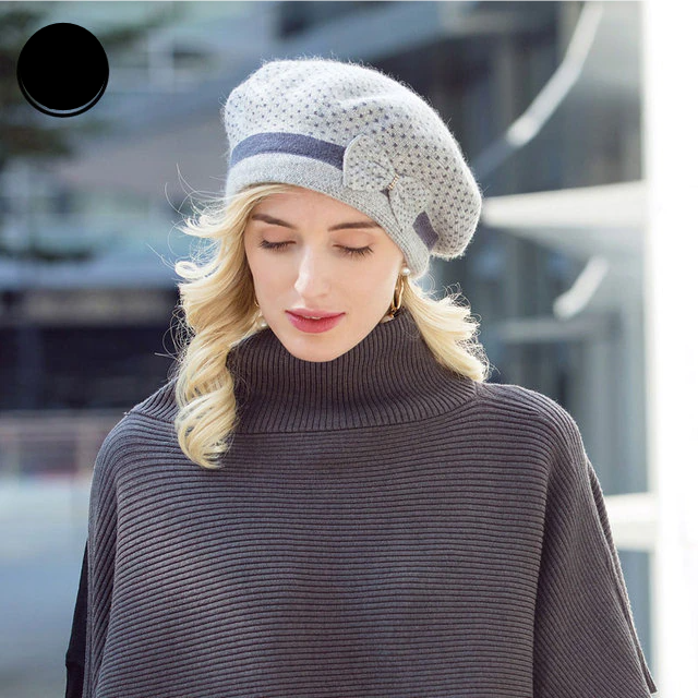 French Beret Hat For Women Warm Wool Hats Winter Beanie Caps Vintage Bowknot Black Beret Hats