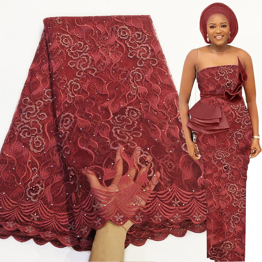 Soft Beaded African Ankara Lace - Azahshopping