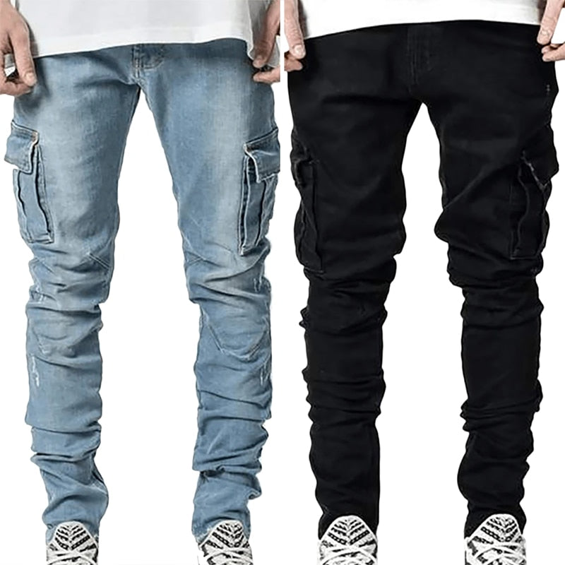 Jeans Trousers Men Multi Pocket | Mens Jeans Cargo Pockets | Cargo Jeans Men Clothing - Jeans