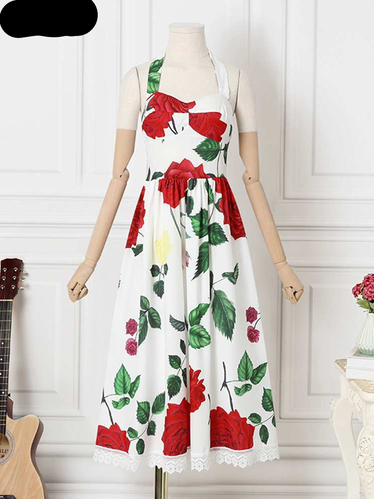 Floral Printed Sleeveless Lace Patchwork Maxi Sundress