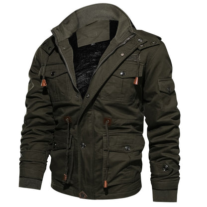 Casual Jacket Men Cotton Pilot Military Cargo Jacket Thermal Hooded