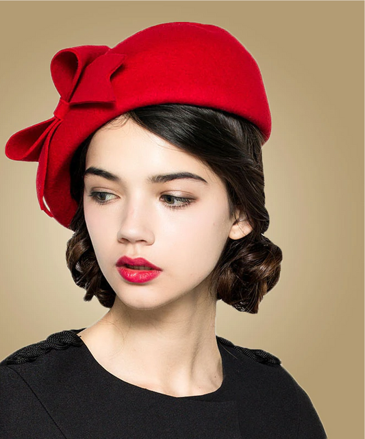 Wool Fascinators Fedora Women Red Church Hats White Black Wedding Ladies Hat Felt Bow Berets Caps Pillbox Hat