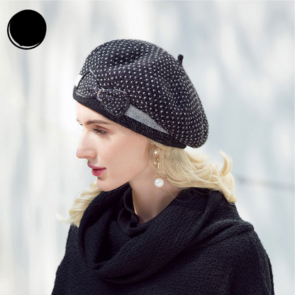 French Beret Hat For Women Warm Wool Hats Winter Beanie Caps Vintage Bowknot Black Beret Hats