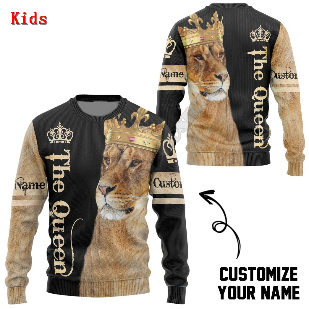 Lion Queen Customize Your Name 3D Printed hoodies child baby boy girl clothing