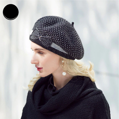 French Beret Hat For Women Warm Wool Hats Winter Beanie Caps Vintage Bowknot Black Beret Hats