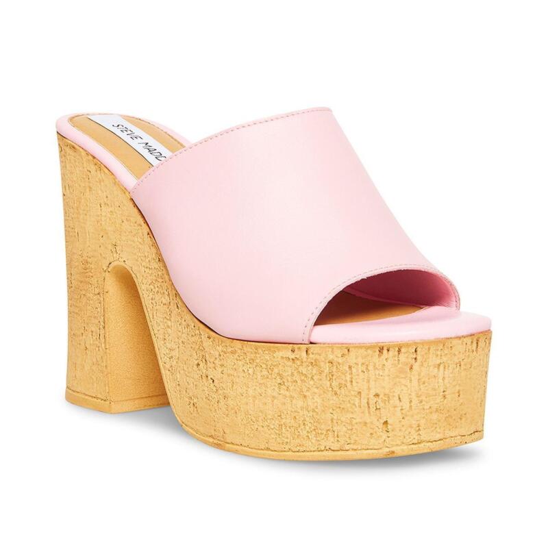 Womens Leather Slip On Platform Sandal