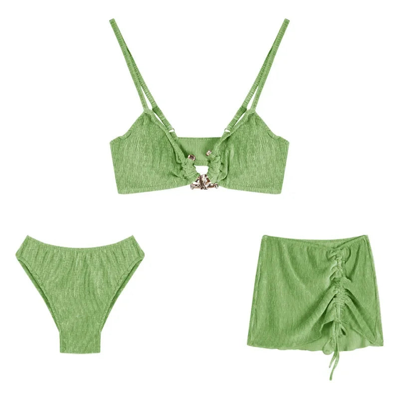 Split Swimsuit Cover Skirt Beach Bikini Three Piece Set