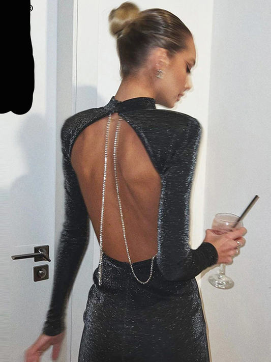 Sexy Backless Chain Glitter Party Dress For Women