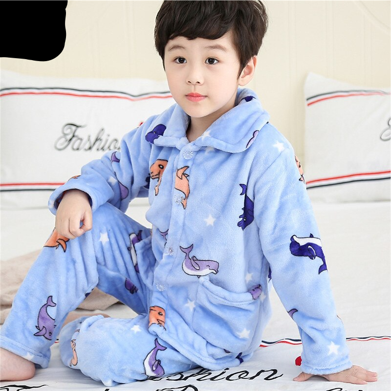 Winter Thicken Warm Home Wear Cartoon Lapel Long Sleeve Pajama Sets