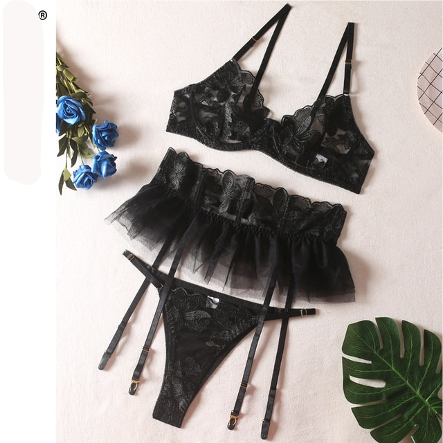 Underwear 3-pieces Transparent Sexy Round Matching Intimate