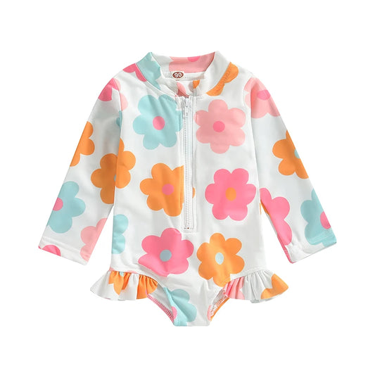 Kids Baby Girl Swimsuits Summer Floral Long Sleeve