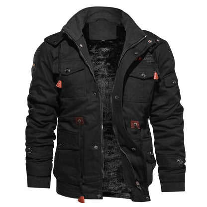 Casual Jacket Men Cotton Pilot Military Cargo Jacket Thermal Hooded