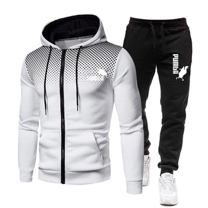 New Suits Printed Hoodie Sets Fleece Zip Sweatshirts Casual Sports Sweatpants Men Sportswear