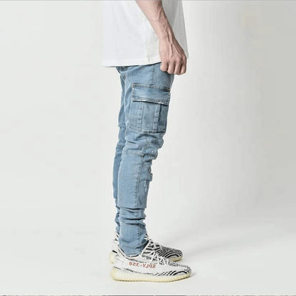 Jeans Trousers Men Multi Pocket | Mens Jeans Cargo Pockets | Cargo Jeans Men Clothing - Jeans