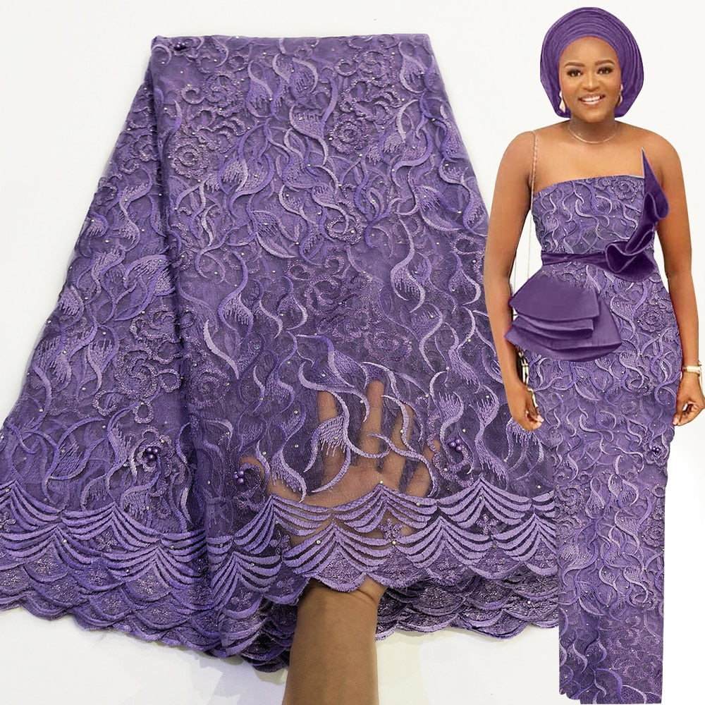 Soft Beaded African Ankara Lace - Azahshopping