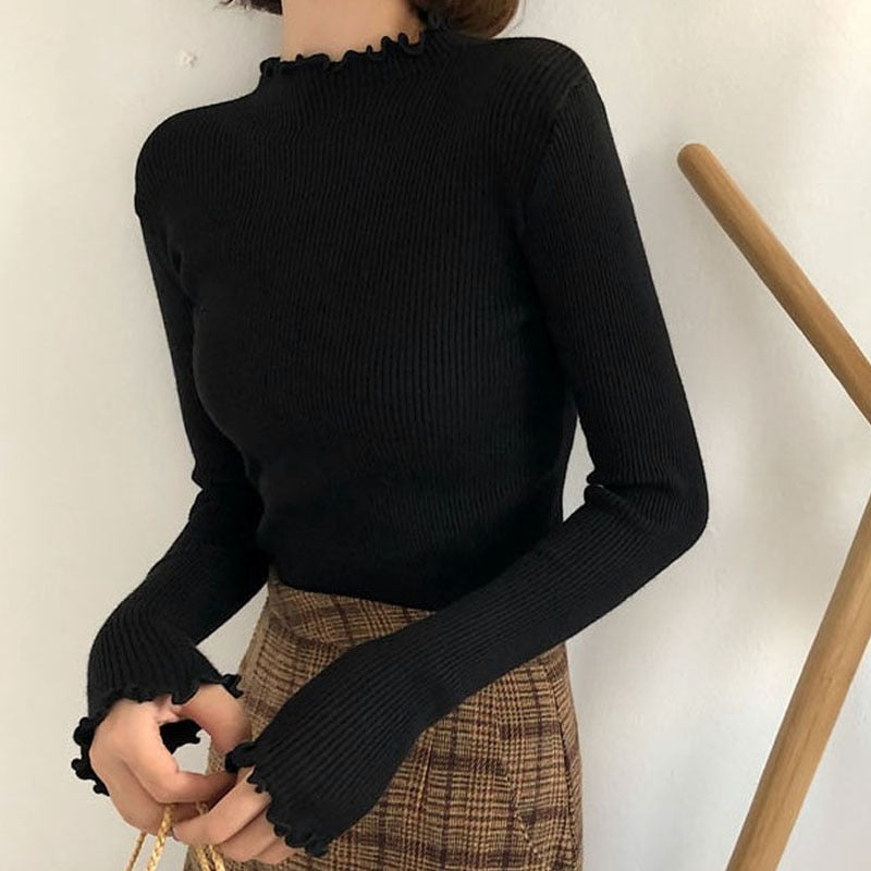 Elastic Slim Sweater Women Turtleneck