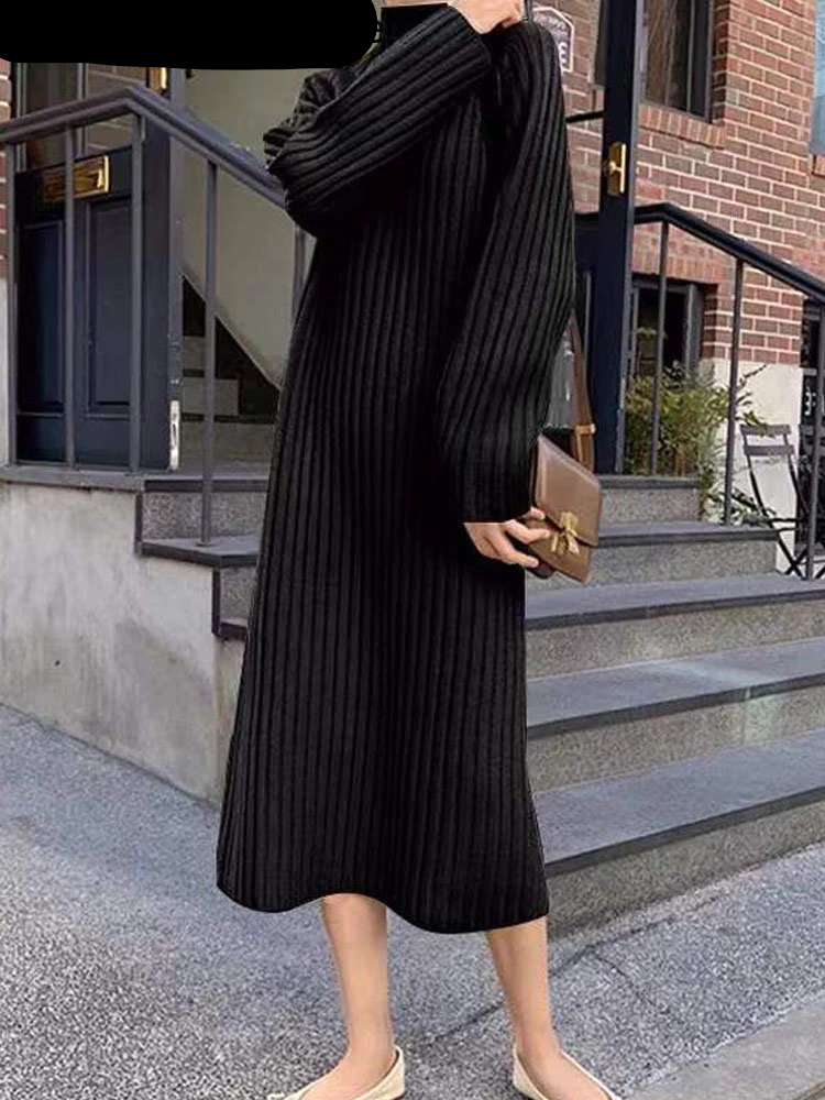 French Vintage Long Knitted Dress for Women