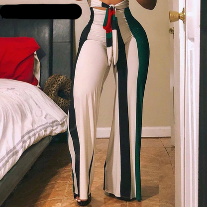 Striped Colorblock Lace Up Cutout Bandeau Jumpsuit