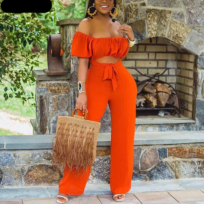 Off Shoulder Cut Out Jumpsuit Wide Leg