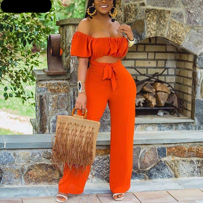 Off Shoulder Cut Out Jumpsuit Wide Leg