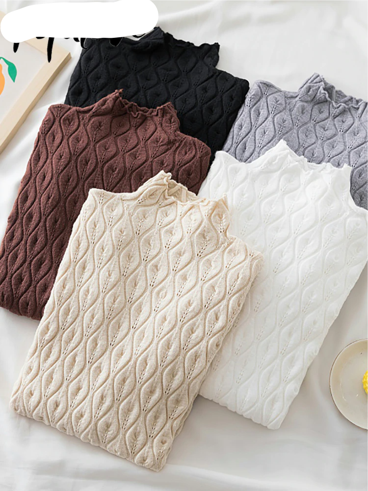 Half High neck Knitwear Slim Solid Color Pullover Sweater - Azahshopping