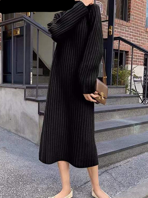 French Vintage Long Knitted Dress for Women