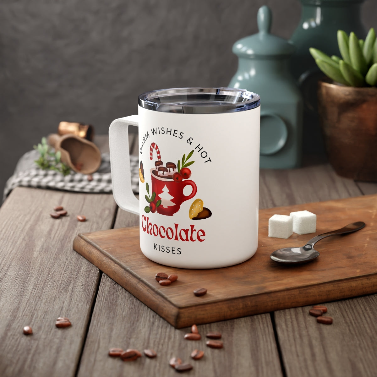 Warm Wishes & Hot Chocolate Kisses Insulated Coffee Mug, 10oz