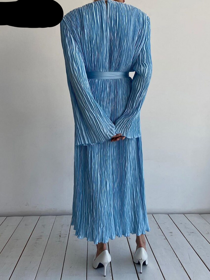 Long Sleeve Casual Loose Blue Midi Dress