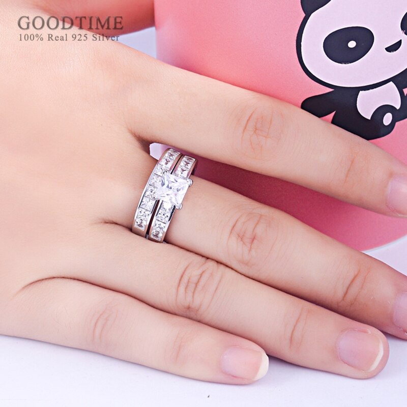 Fashion Women Ring 925 Sterling Silver Princess Zircon Wedding Ring Set For Engagement Jewelry Accessories Gift For Girl Party