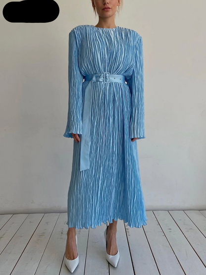 Long Sleeve Casual Loose Blue Midi Dress