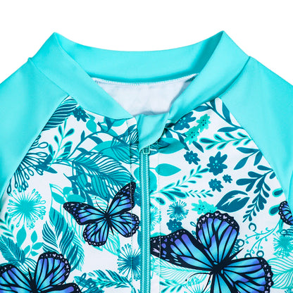 Girls Long Sleeve Butterfly Design Swimsuit