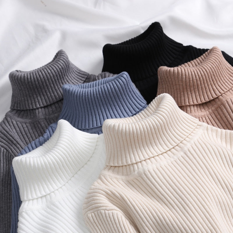 High Neck Elastic Jumpers Knit Pullovers Sweaters - Azahshopping